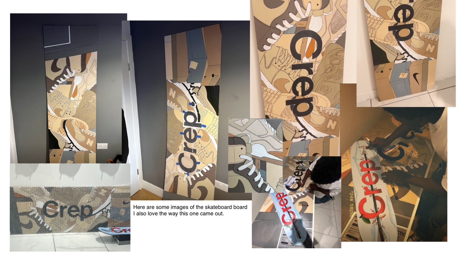 Handmade display boards painted with the Crep wordmark