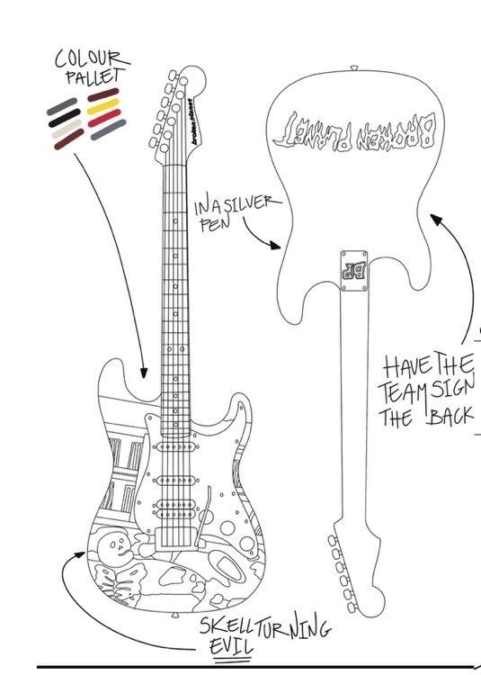 Isolated Broken Planet guitar concept drawing